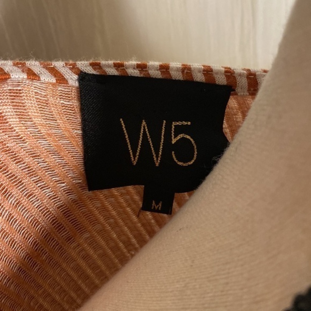 W5 Striped 3/4 Sleeve Knot Front Melon White Top Size Medium - Picture 6 of 6